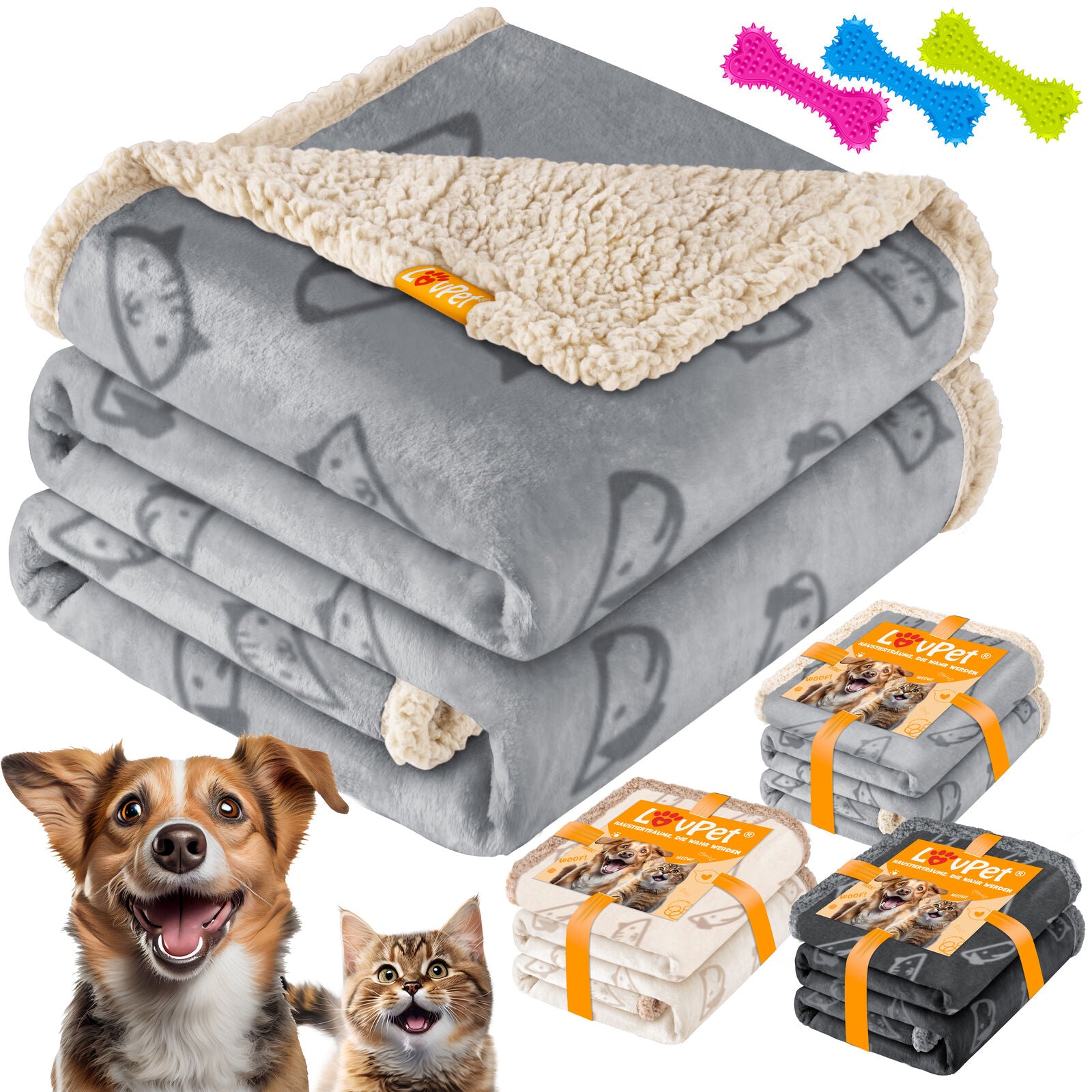 LOVPET® Hunde Decke Wasserdicht Haustier Trockenbett Fleece, 3X Spielzeugknoch